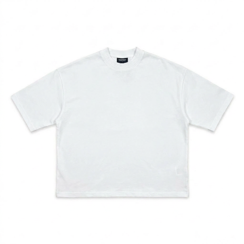 Cropped heavyweight tee in white, 220gsm cotton — Desired Studios