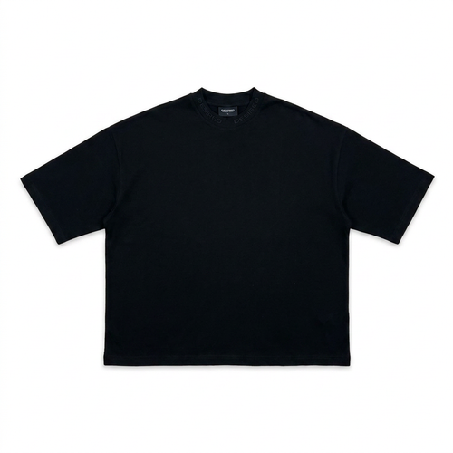 Cropped heavyweight tee in black, 220gsm cotton — Desired Studios